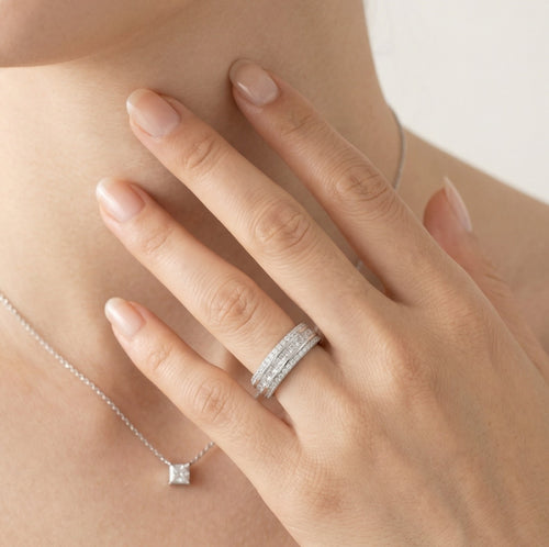 Sterling silver ring with three-row design