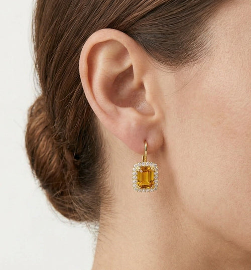 Pendientes de citrino radiante con halo