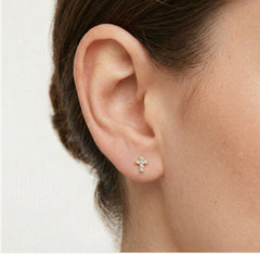 Yellow gold cubic zirconia cross stud earring