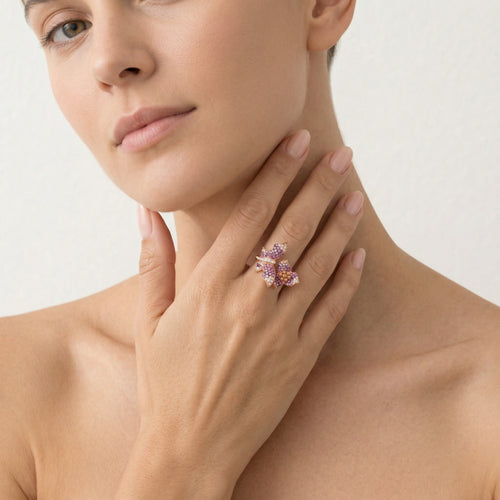 Diamant- und rosa Saphir-Schmetterlingsring
