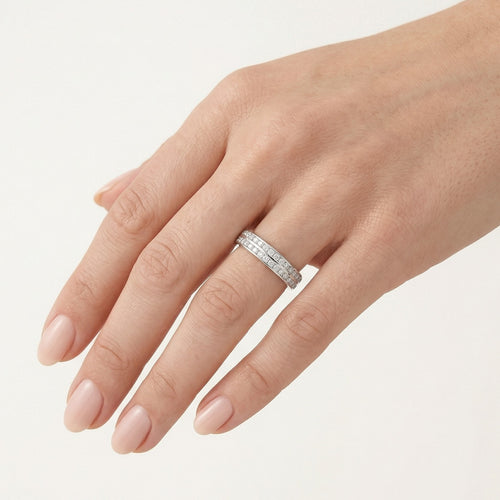 Bague scintillante en argent avec deux rangées de zirconium cubique