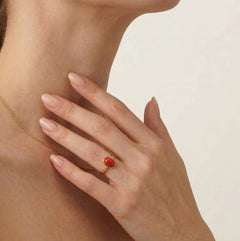 Red coral gold ring