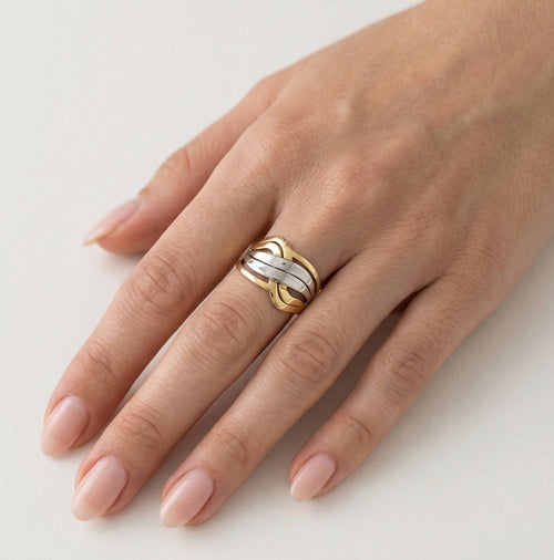 Threaded yellow and white gold ring