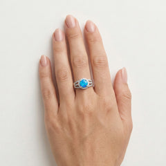 Bague royale sécurisée en opale bleue ronde