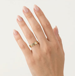 Gelbgold Ehering mit kreuzenden Rhodium-Linien