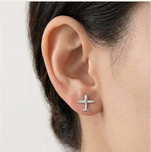 Pendientes de botón de avión en plata de ley