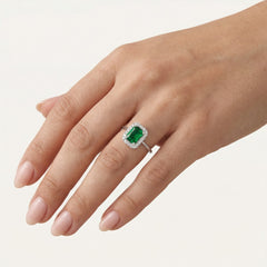 Bague femme émeraude royale et zirconium cubique