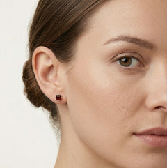 Princess cut garnet gold stud earrings
