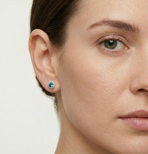 Stříbrné náušnice s kulatým topazem