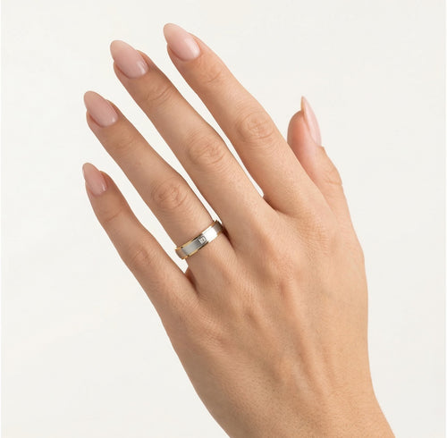 Bague de mariage en or blanc et jaune avec pierre optionnelle