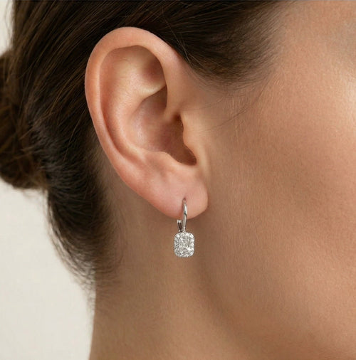 Rectangle white halo earrings