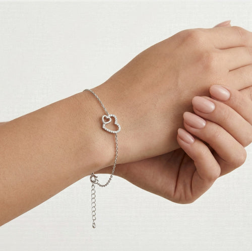 Bracelet argent à deux cœurs avec zircone cubique