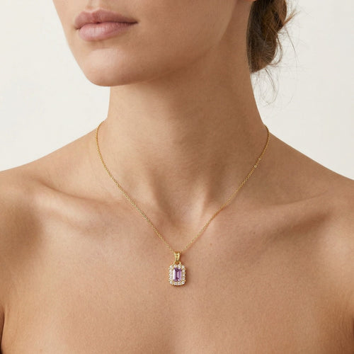 Rectangle amethyst halo pendant
