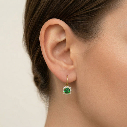 Aretes de oro con cuarzo verde corte cojín