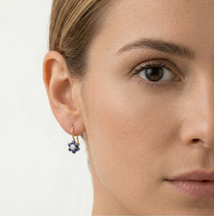 Blue flower gold earrings