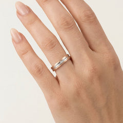 White and rose gold solitaire wedding ring
