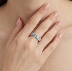 Bague femme en argent avec quartz bleu et zirconia cubique