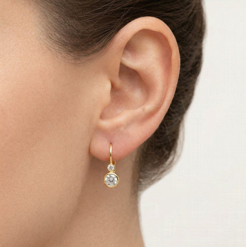 Bezel cubic zirconia gold earrings