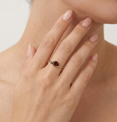 Women round and oval garnet ring