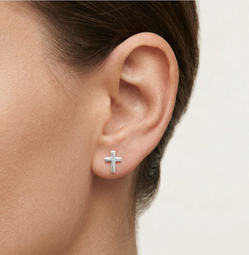 Cross stud white gold earrings