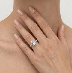 Sterling silver ring with round and baguette zirconia