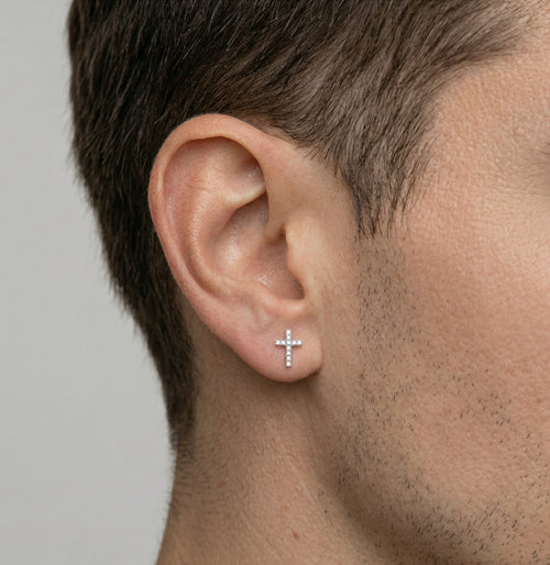 Cross white gold diamond earrings