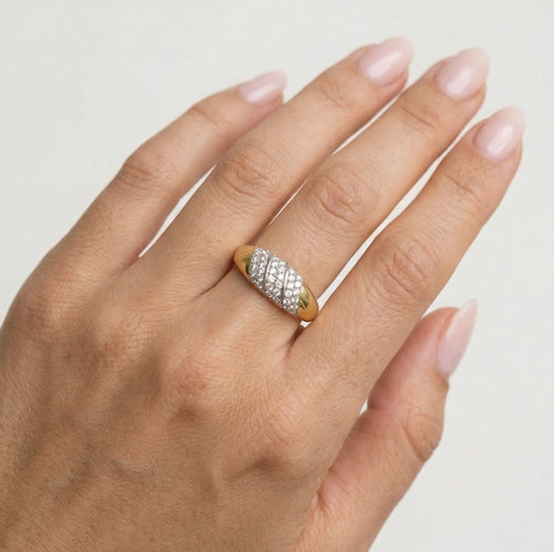 Two tone gold cubic zirconia ring