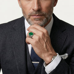 Pánský prsten ze stříbra s jadem, oválný brus