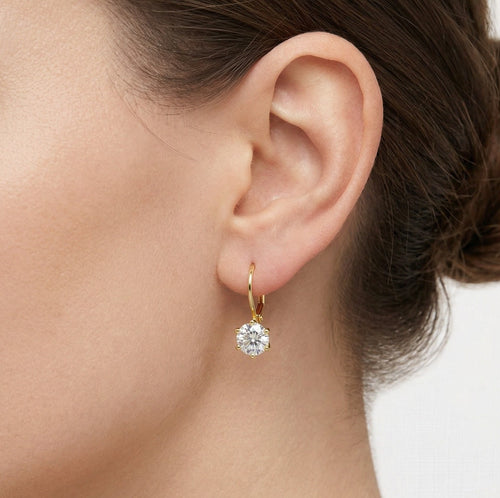 Six prong gold drop earrings