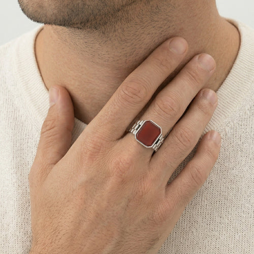 Pánský prsten ze stříbra s achátem, radiant brus