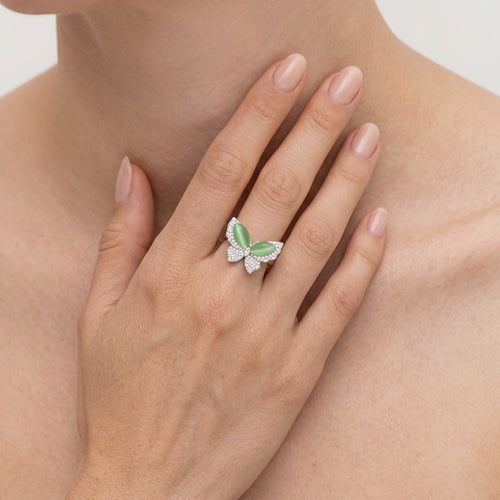 Sterlingsilber-Ring mit Schmetterling und grünem Katzenauge