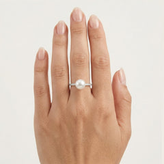 Freshwater pearl and cubic zirconia gold ring