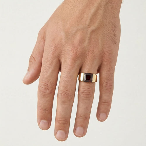 Elegant men garnet gold ring