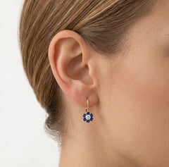 Blue flower gold earrings