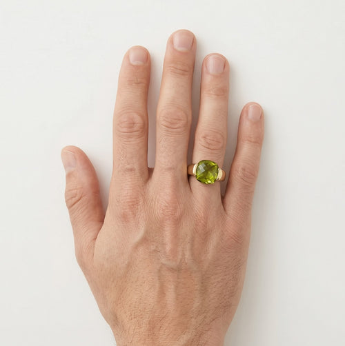 Bague unisexe en moldavite taillée coussin