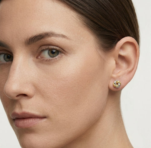 Bicolor gold knot studs