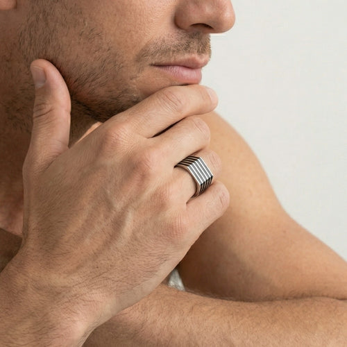 Pánský prsten ze stříbra se smaltem, široký