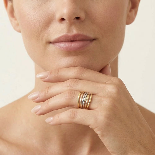 Tri-gold multilayered ring