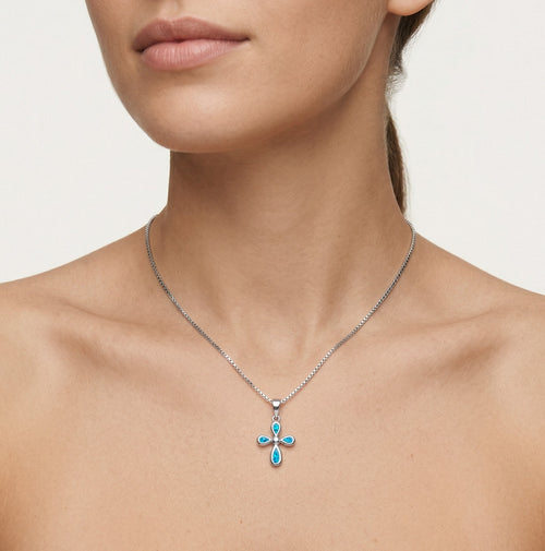 Cruz decorativa de ópalo azul