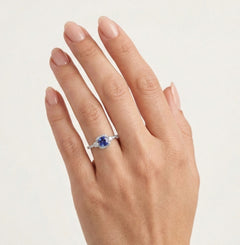 Ring with Cushion Tanzanite and Diamonds