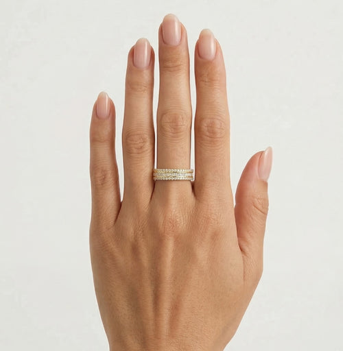 Triple gold ring with zircons