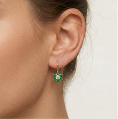 Green flower gold earrings