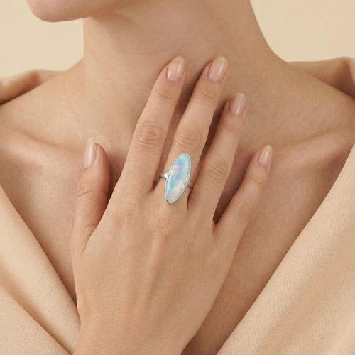 Long white opal ring