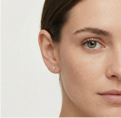 Yellow gold cubic zirconia cross stud earring