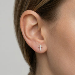 Cross white gold diamond earrings