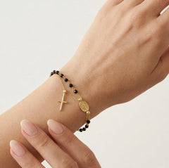 Gold rosary bracelet with onyx