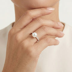 Freshwater pearl and cubic zirconia gold ring