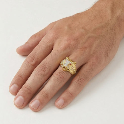 Gold tiger head ring