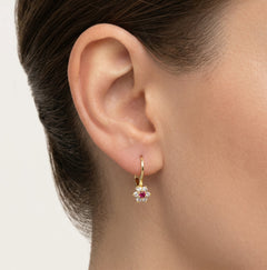 Red flower cubic zirconia gold earrings