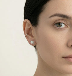 Unique white opal earrings with cubic zirconia in white gold